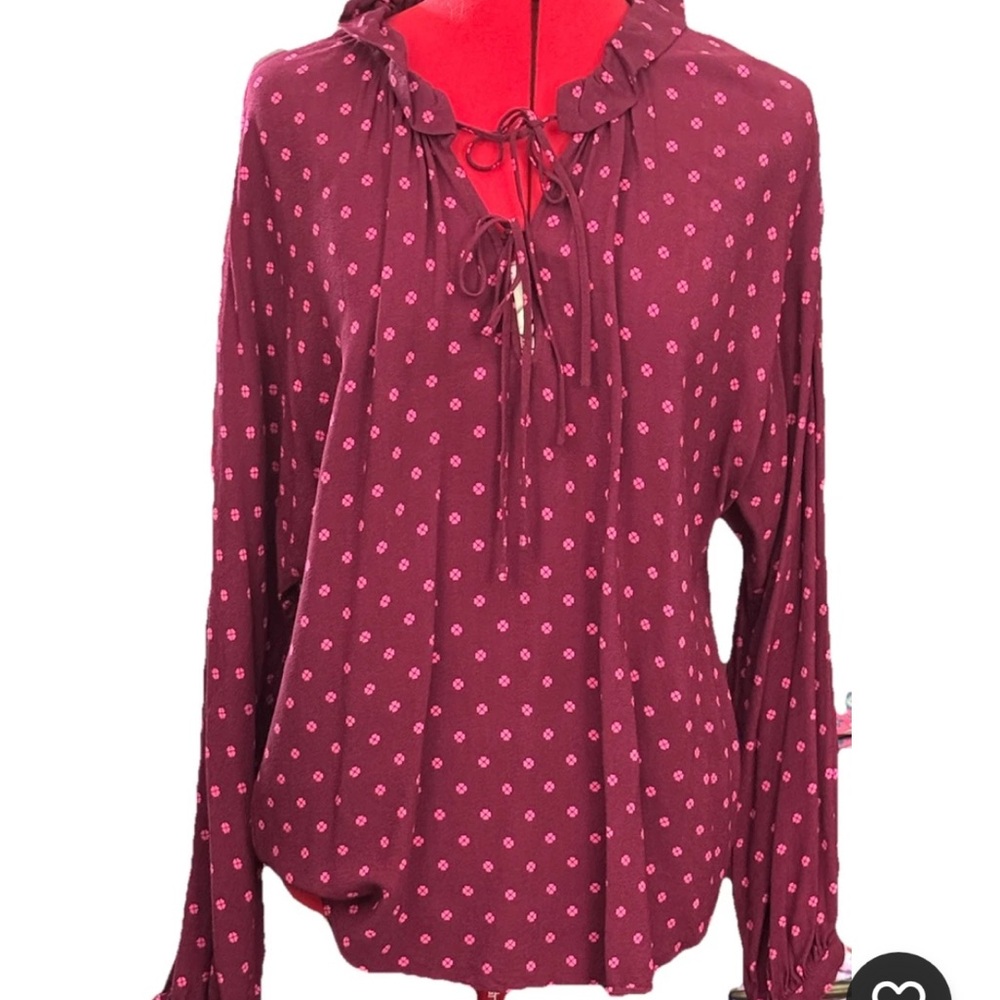 Kate Spade New York Magenta Pink Double Tie Front Blouse Top Size Small